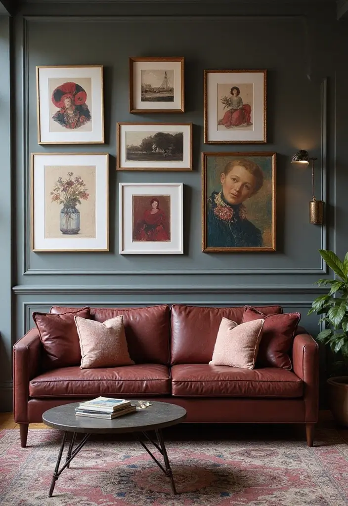 26 Burgundy Leather Couch Living Room Decor Ideas To Copy 6 26 Burgundy Leather Couch Living Room Decor Ideas To Copy - 4. Incorporating Artwork