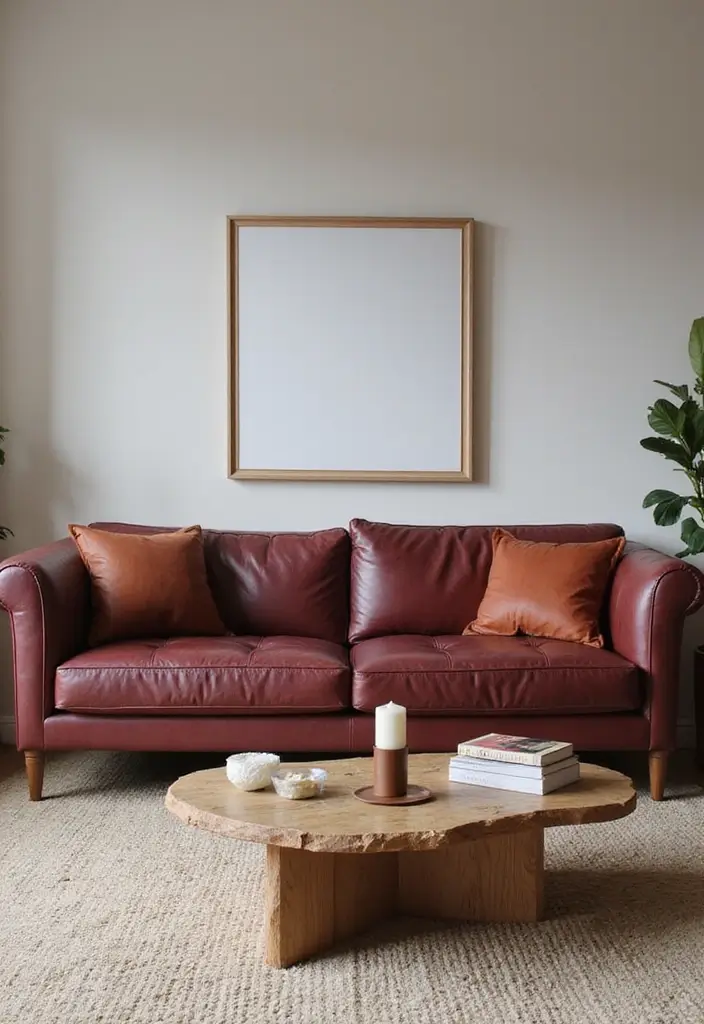 26 Burgundy Leather Couch Living Room Decor Ideas To Copy 13 26 Burgundy Leather Couch Living Room Decor Ideas To Copy - 5. Statement Coffee Tables