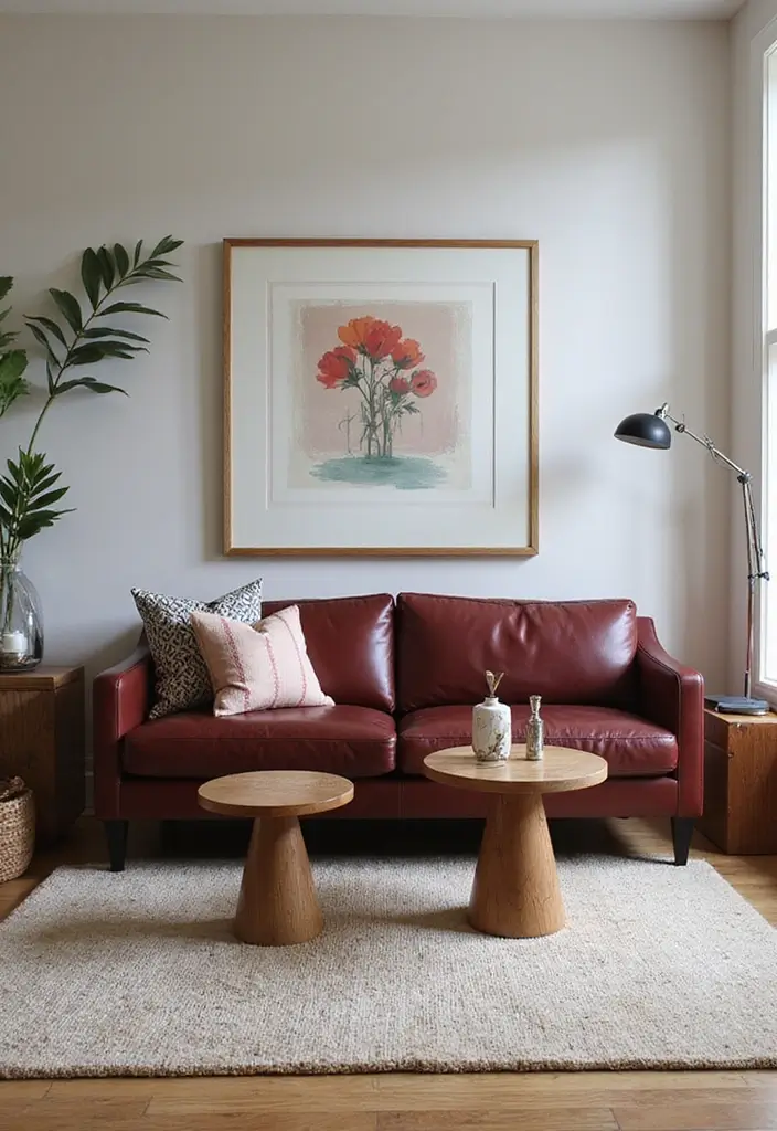26 Burgundy Leather Couch Living Room Decor Ideas To Copy 25 26 Burgundy Leather Couch Living Room Decor Ideas To Copy - 9. Unique Side Tables