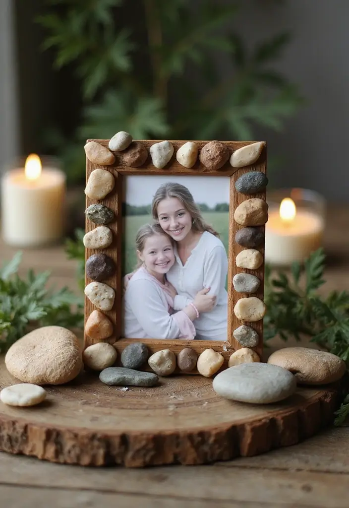 26 DIY Stone Craft Ideas For Rustic Home Decor Lovers 38 26 DIY Stone Craft Ideas For Rustic Home Decor Lovers - 14. Stone Picture Frame