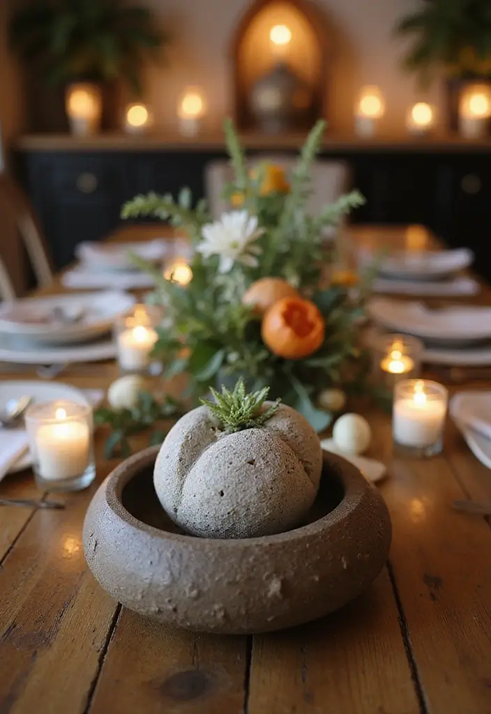 26 DIY Stone Craft Ideas For Rustic Home Decor Lovers 22 26 DIY Stone Craft Ideas For Rustic Home Decor Lovers - 8. Stone Table Centerpiece