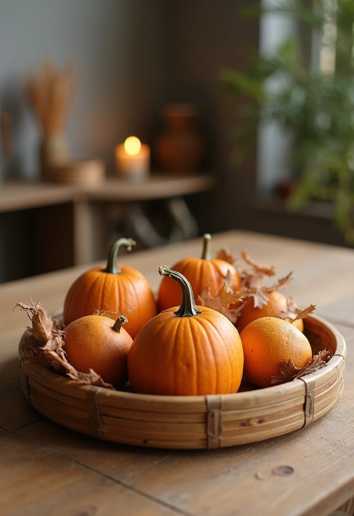 26 Vintage Bamboo Tray Decor Ideas For Classic Homes - 10. Seasonal Decor with Bamboo Trays