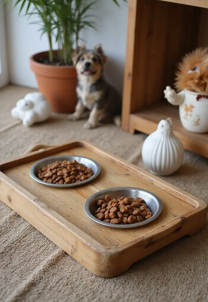 26 Vintage Bamboo Tray Decor Ideas For Classic Homes - 11. A Vintage Tray for Pet Accessories