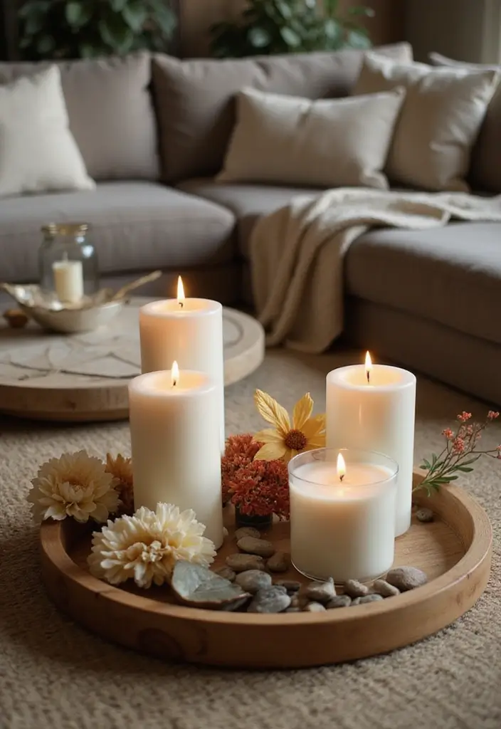 26 Vintage Bamboo Tray Decor Ideas For Classic Homes - 3. Scented Candle Display