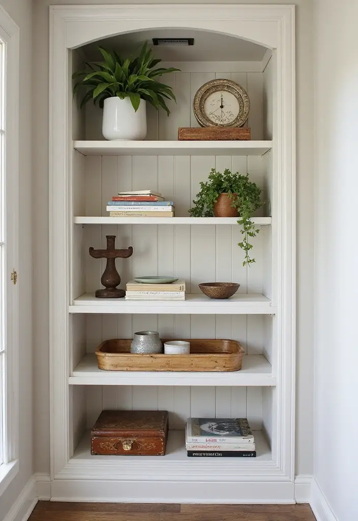 26 Vintage Bamboo Tray Decor Ideas For Classic Homes - 7. Layered Textures on Open Shelving