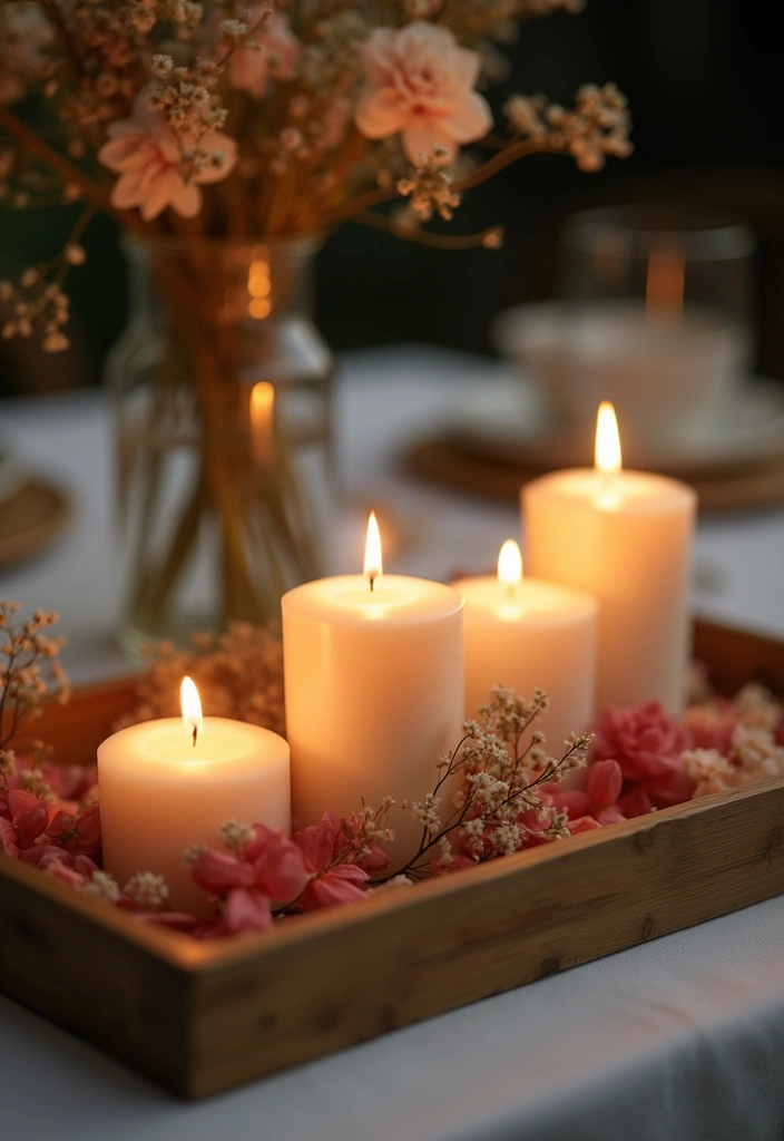 26 Vintage Bamboo Tray Decor Ideas For Classic Homes - 9. Vintage Bamboo Tray and Candles for a Romantic Setup