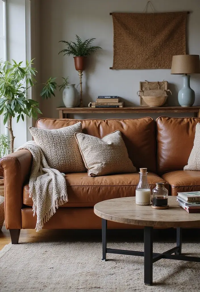 27 Chestnut Leather Couch Living Room Decor Inspirations 41 27 Chestnut Leather Couch Living Room Decor Inspirations - 13. Layered Textures