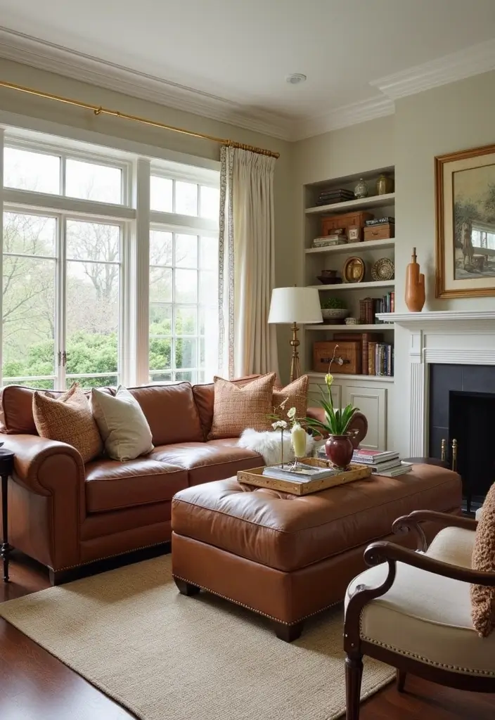 27 Chestnut Leather Couch Living Room Decor Inspirations 45 27 Chestnut Leather Couch Living Room Decor Inspirations - 15. Transitional Style