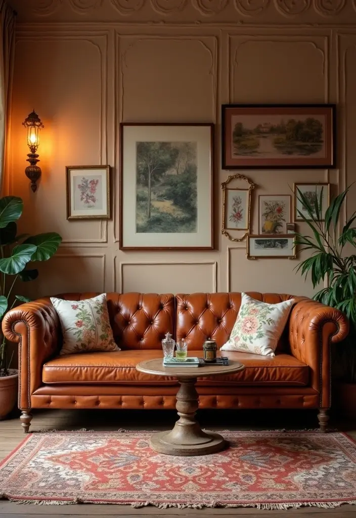 27 Chestnut Leather Couch Living Room Decor Inspirations 25 27 Chestnut Leather Couch Living Room Decor Inspirations - 7. Vintage Charm