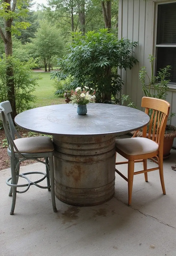 27 DIY Industrial Home Decor Ideas For Creative Spaces 35 27 DIY Industrial Home Decor Ideas For Creative Spaces - 17. Metal Barrel Garden Table