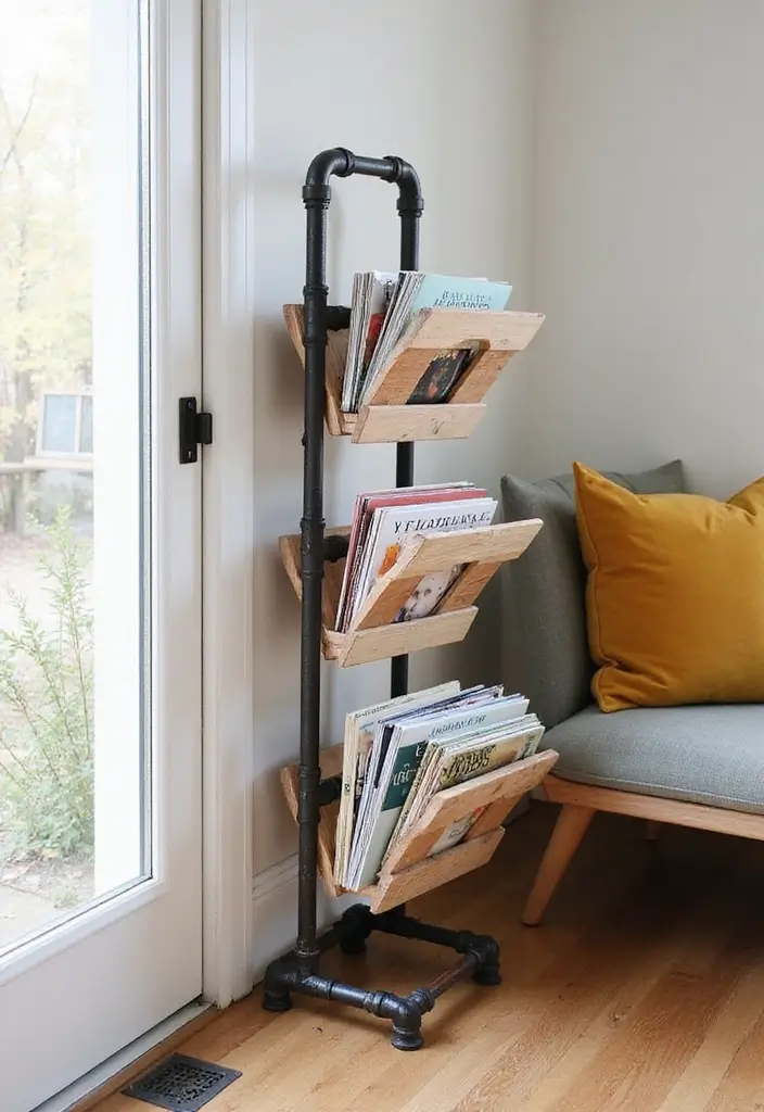 27 DIY Industrial Home Decor Ideas For Creative Spaces 36 27 DIY Industrial Home Decor Ideas For Creative Spaces - 18. Pipe and Wood Magazine Rack