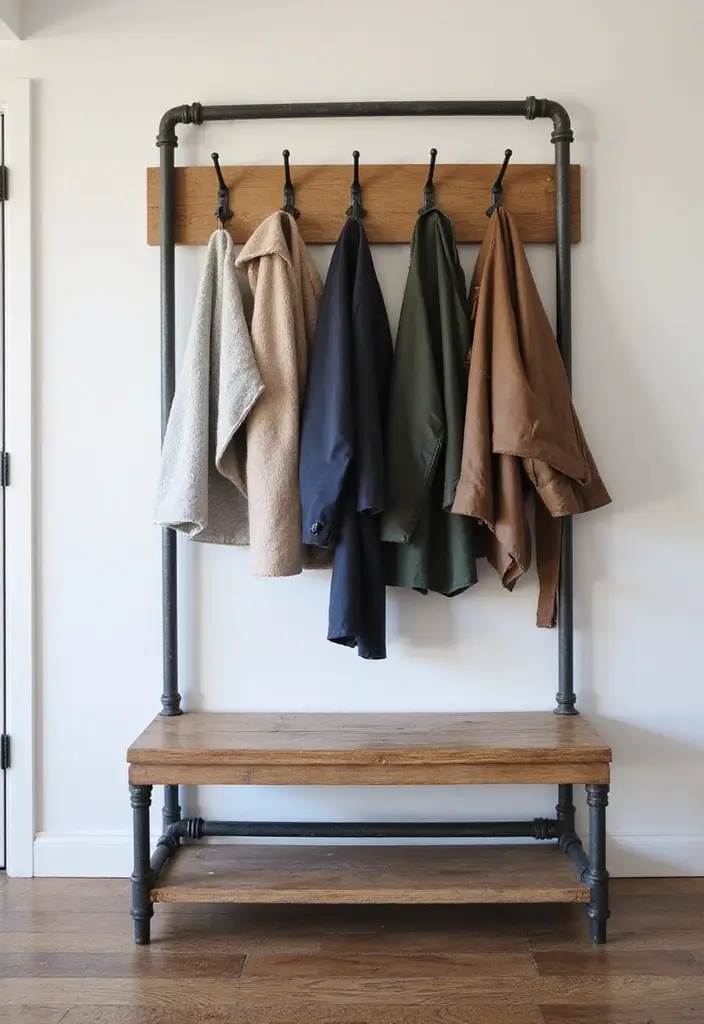 27 DIY Industrial Home Decor Ideas For Creative Spaces 62 27 DIY Industrial Home Decor Ideas For Creative Spaces - 26. Pipe and Wood Coat Rack
