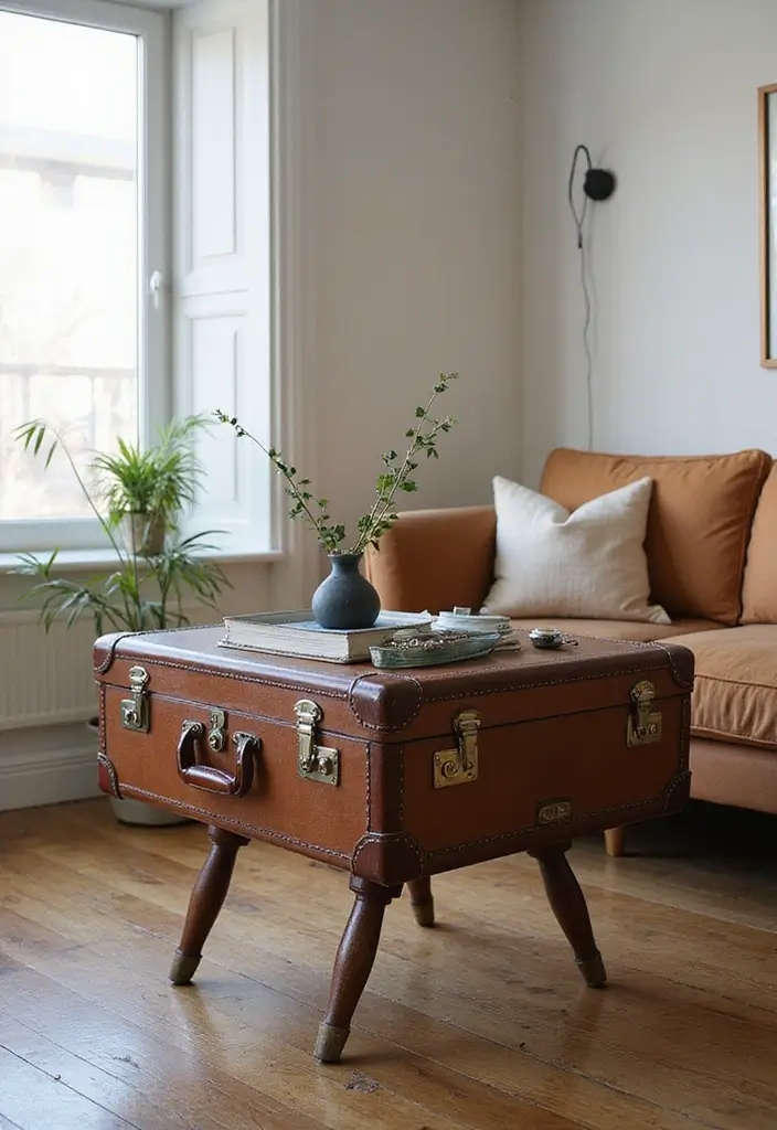 27 DIY Industrial Home Decor Ideas For Creative Spaces 17 27 DIY Industrial Home Decor Ideas For Creative Spaces - 5. Vintage Suitcase Side Table