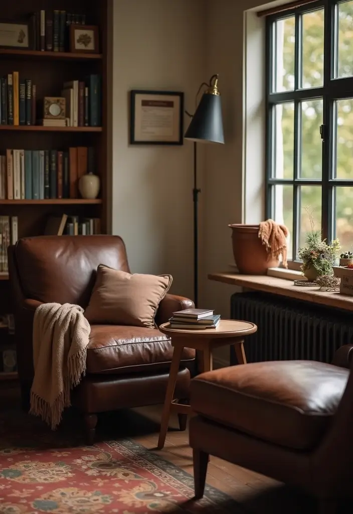 27 Dark Brown Leather Couch Living Room Decor Inspirations 26 27 Dark Brown Leather Couch Living Room Decor Inspirations - 10. Create a Cozy Reading Nook