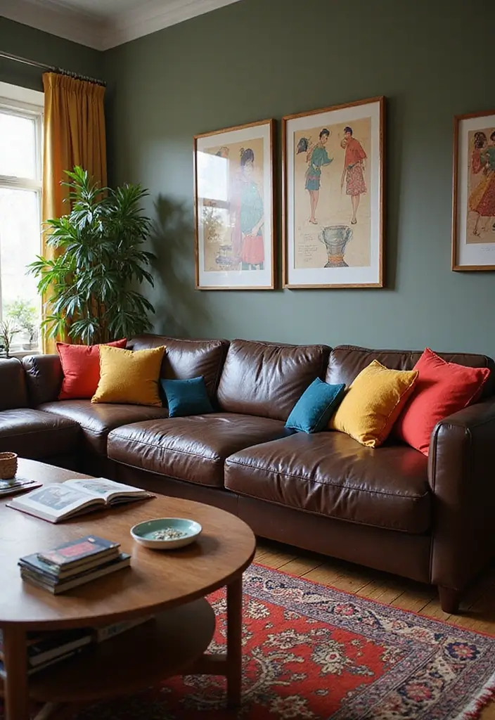27 Dark Brown Leather Couch Living Room Decor Inspirations 27 27 Dark Brown Leather Couch Living Room Decor Inspirations - 11. Use Colorful Accents