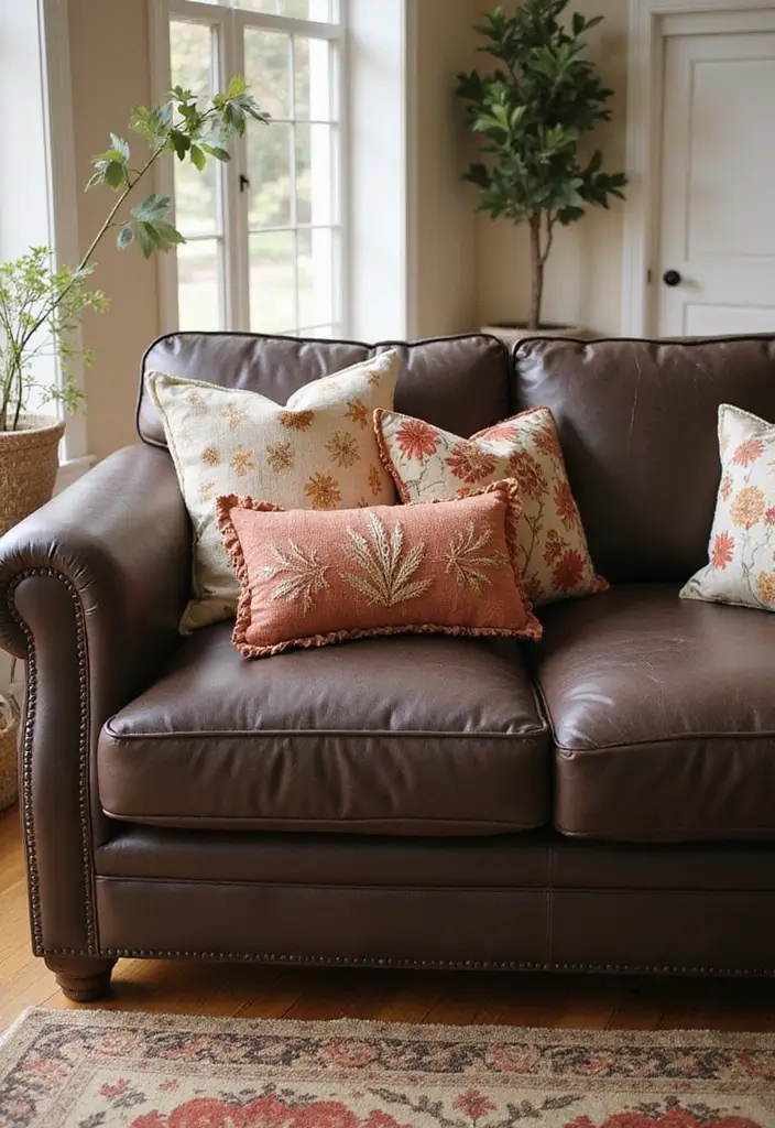 27 Dark Brown Leather Couch Living Room Decor Inspirations 30 27 Dark Brown Leather Couch Living Room Decor Inspirations - 12. Transition with Seasonal Decor