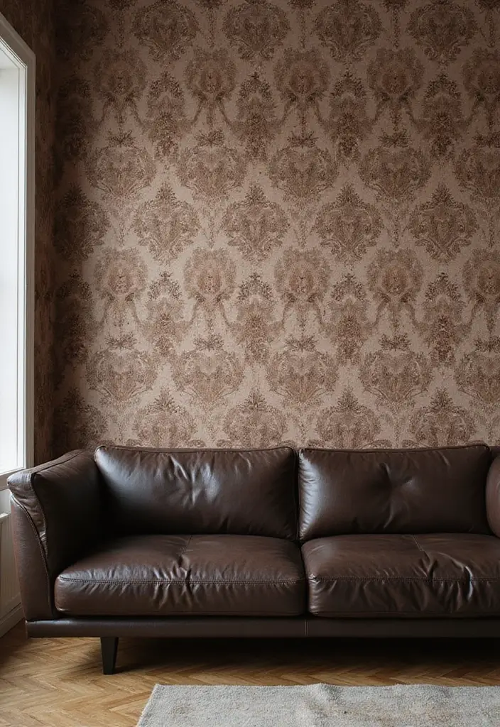 27 Dark Brown Leather Couch Living Room Decor Inspirations 34 27 Dark Brown Leather Couch Living Room Decor Inspirations - 14. Go Bold with Wallpaper