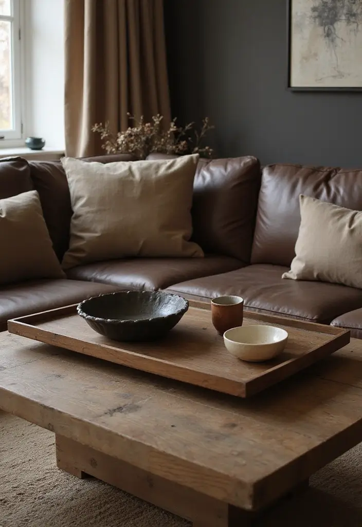 27 Dark Brown Leather Couch Living Room Decor Inspirations 41 27 Dark Brown Leather Couch Living Room Decor Inspirations - 19. Decorative Trays and Bowls