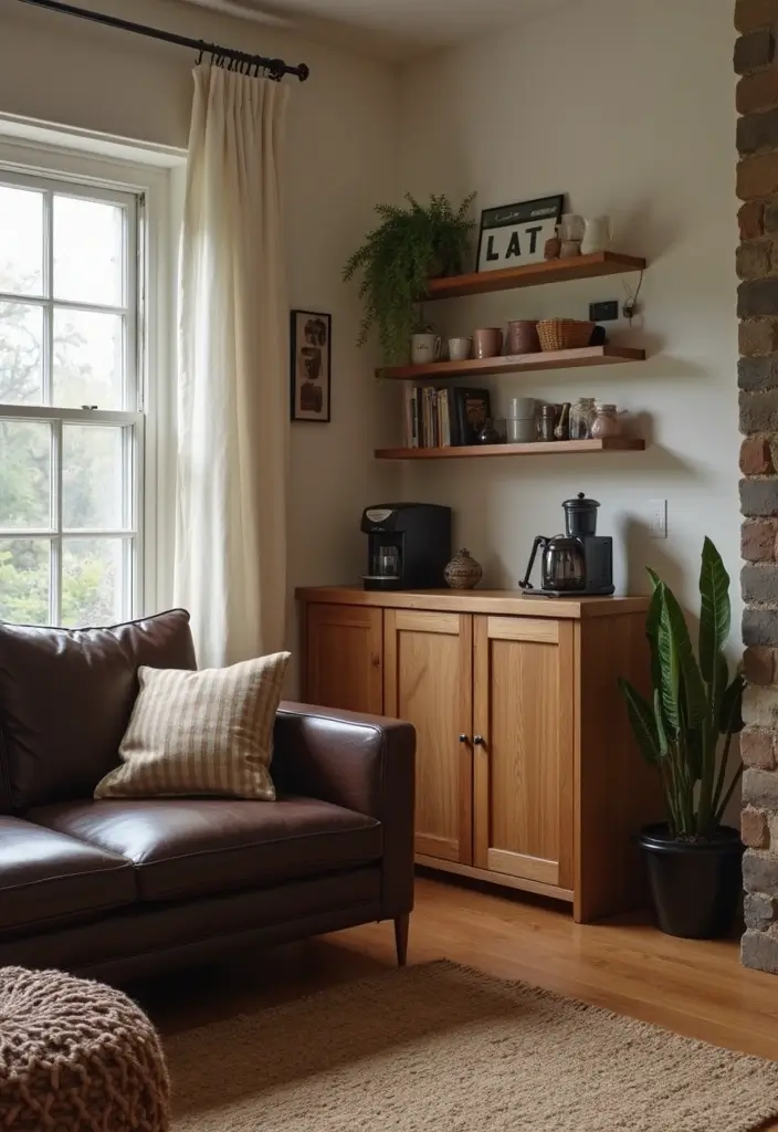 27 Dark Brown Leather Couch Living Room Decor Inspirations 49 27 Dark Brown Leather Couch Living Room Decor Inspirations - 21. Feature a Coffee Bar Corner