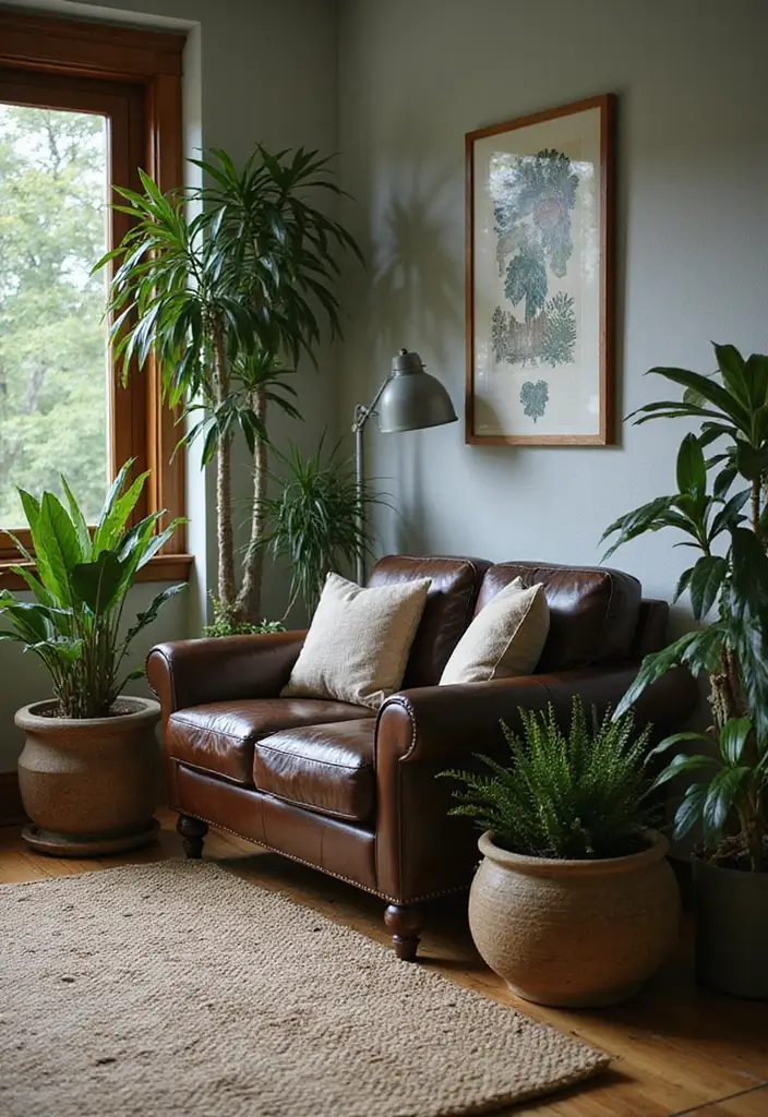 27 Dark Brown Leather Couch Living Room Decor Inspirations 15 27 Dark Brown Leather Couch Living Room Decor Inspirations - 5. Incorporate Nature with Indoor Plants