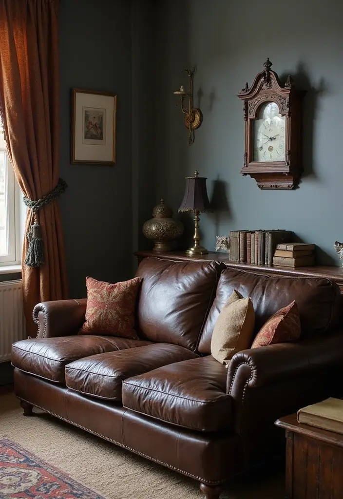 27 Dark Brown Leather Couch Living Room Decor Inspirations 23 27 Dark Brown Leather Couch Living Room Decor Inspirations - 7. Add a Touch of Vintage