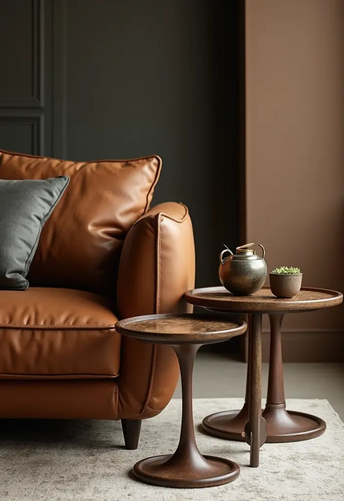 27 Decor Ideas With Brown Leather Couches For Elegant Spaces 39 27 Decor Ideas With Brown Leather Couches For Elegant Spaces - 11. Chic Side Tables