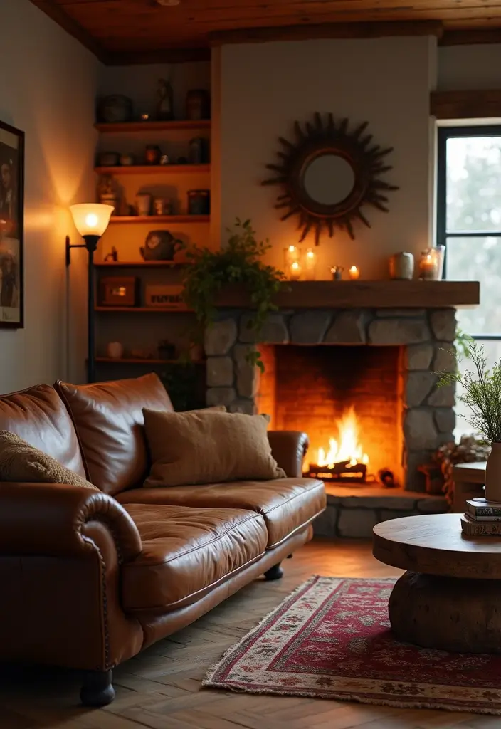 27 Decor Ideas With Brown Leather Couches For Elegant Spaces 42 27 Decor Ideas With Brown Leather Couches For Elegant Spaces - 14. Cozy Fireplaces