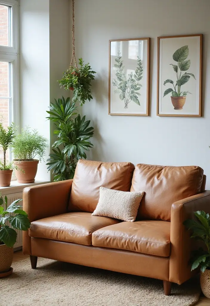 27 Decor Ideas With Brown Leather Couches For Elegant Spaces 44 27 Decor Ideas With Brown Leather Couches For Elegant Spaces - 16. Nature-Inspired Decor