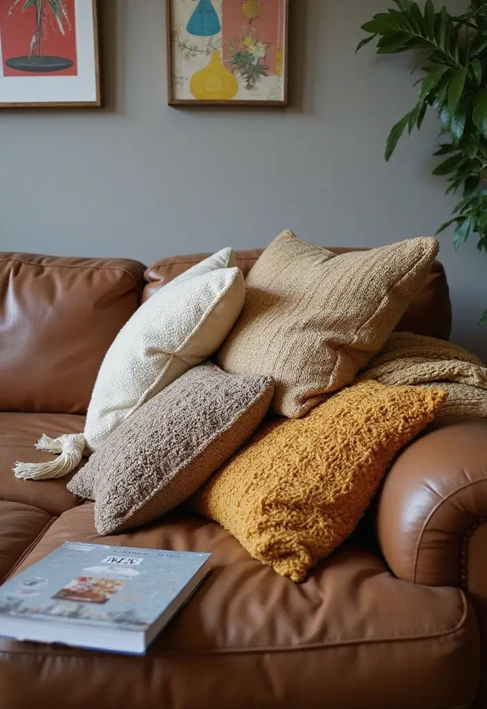 27 Decor Ideas With Brown Leather Couches For Elegant Spaces 45 27 Decor Ideas With Brown Leather Couches For Elegant Spaces - 17. Pillows With Personality