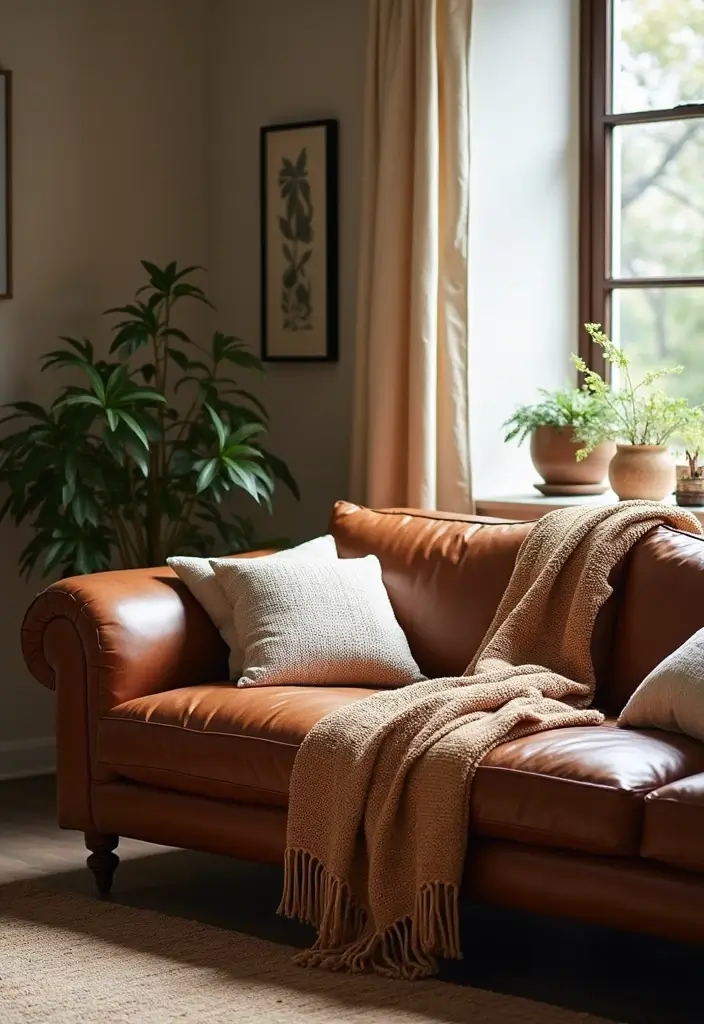 27 Decor Ideas With Brown Leather Couches For Elegant Spaces 46 27 Decor Ideas With Brown Leather Couches For Elegant Spaces - 18. Stylish Throws