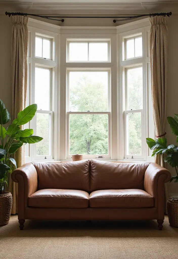 27 Decor Ideas With Brown Leather Couches For Elegant Spaces 49 27 Decor Ideas With Brown Leather Couches For Elegant Spaces - 19. Elegant Window Treatments