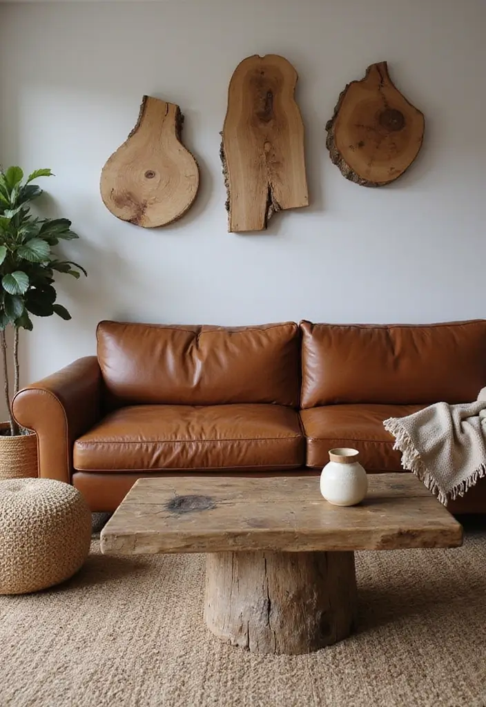 27 Decor Ideas With Brown Leather Couches For Elegant Spaces 8 27 Decor Ideas With Brown Leather Couches For Elegant Spaces - 2. Rustic Wood Accents