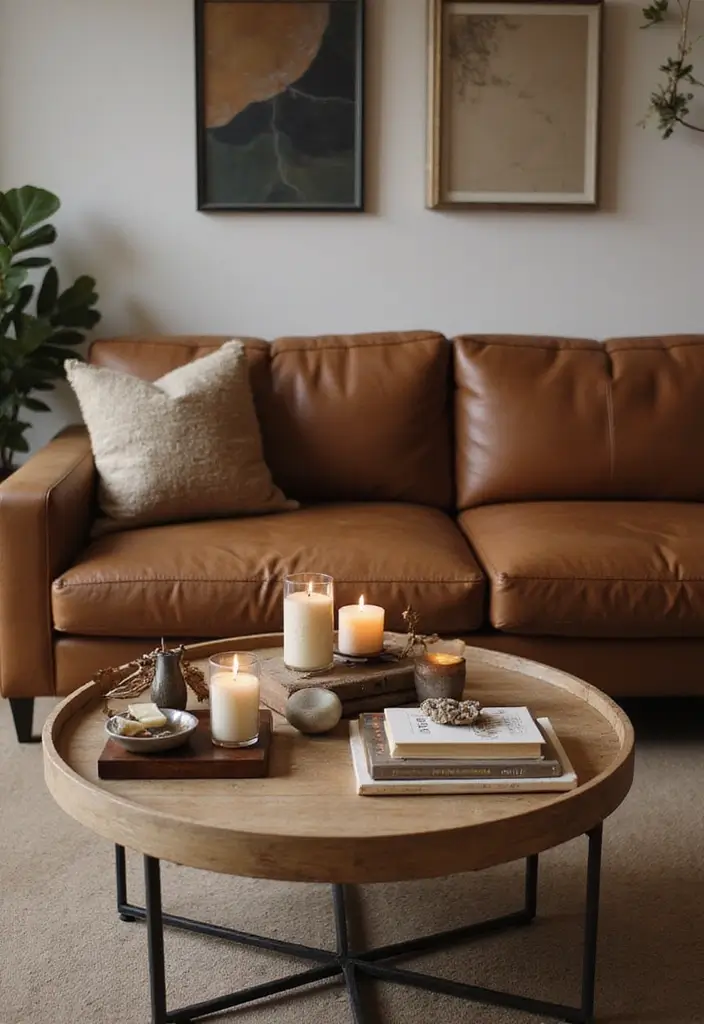 27 Decor Ideas With Brown Leather Couches For Elegant Spaces 50 27 Decor Ideas With Brown Leather Couches For Elegant Spaces - 20. Coffee Table Decor