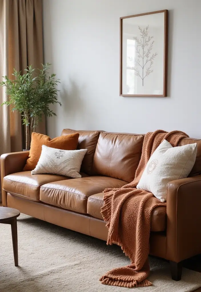 27 Decor Ideas With Brown Leather Couches For Elegant Spaces 58 27 Decor Ideas With Brown Leather Couches For Elegant Spaces - 22. Seasonal Decor Changes