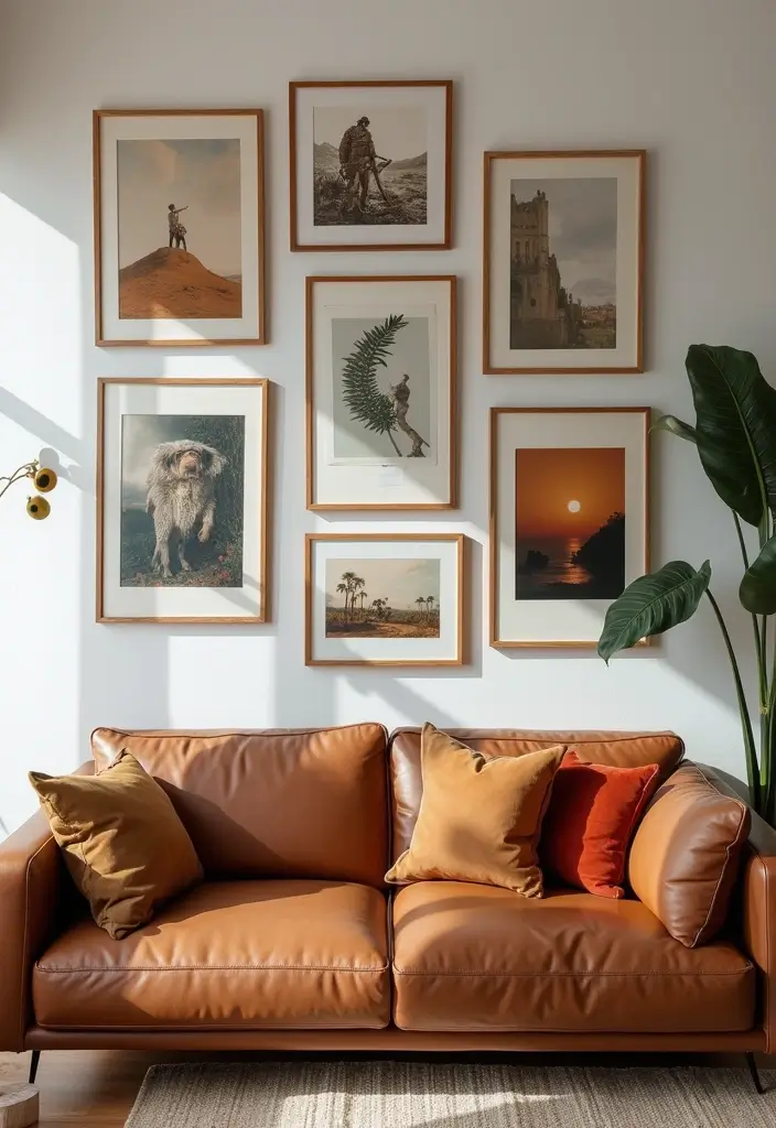 27 Decor Ideas With Brown Leather Couches For Elegant Spaces 28 27 Decor Ideas With Brown Leather Couches For Elegant Spaces - 8. Gallery Walls