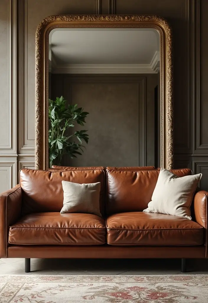 27 Decor Ideas With Brown Leather Couches For Elegant Spaces 31 27 Decor Ideas With Brown Leather Couches For Elegant Spaces - 9. Mirrors for Illusion