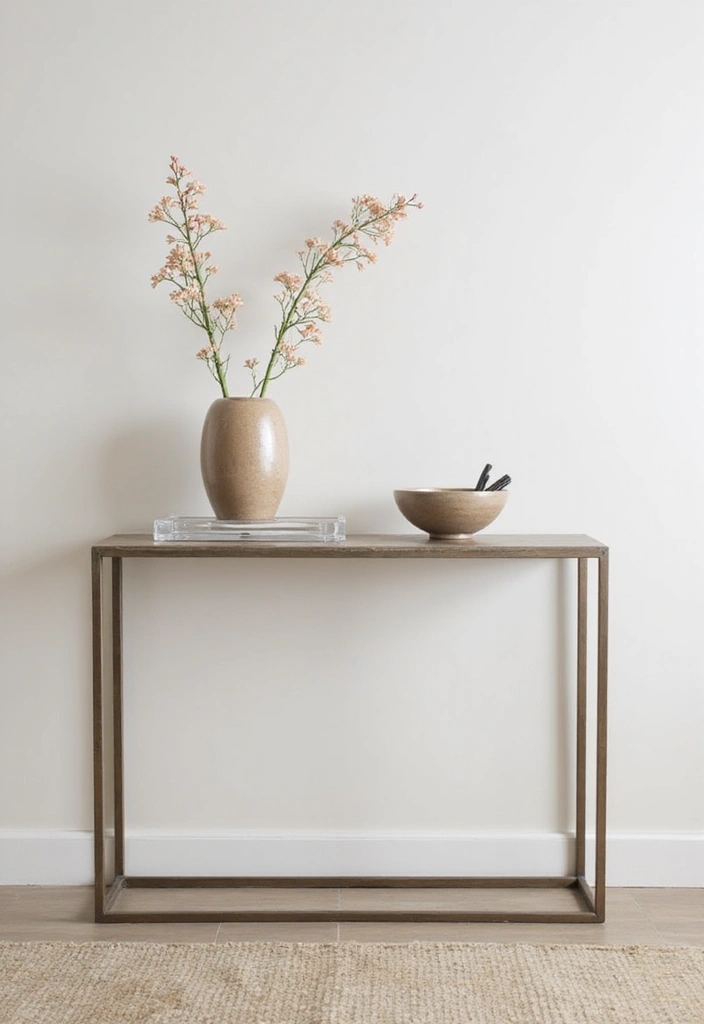 27 Industrial Console Table Decor Ideas To Elevate Your Entryway 1 27 Industrial Console Table Decor Ideas To Elevate Your Entryway - 1. Minimalist Metal Frame Console