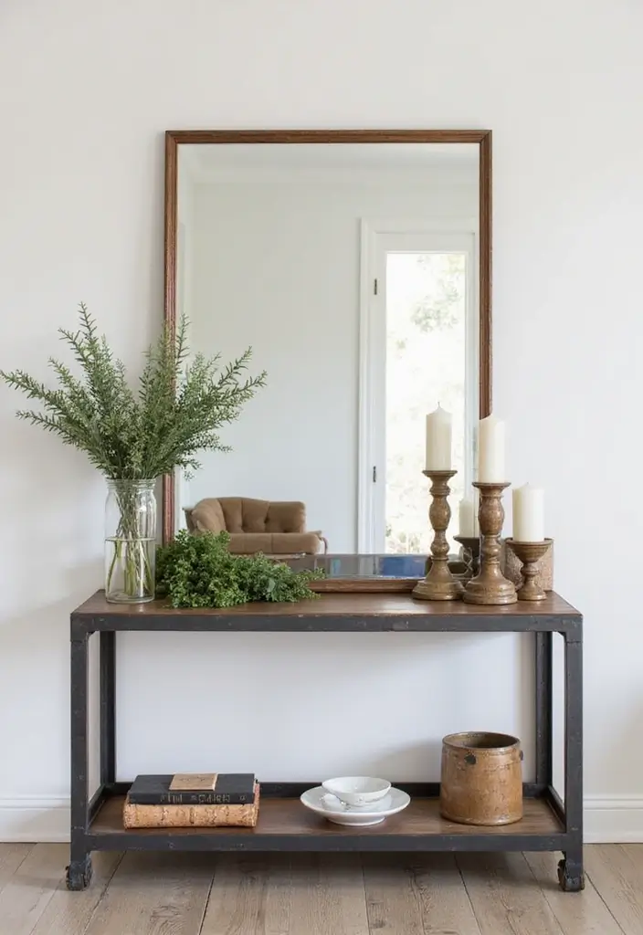 27 Industrial Console Table Decor Ideas To Elevate Your Entryway 33 27 Industrial Console Table Decor Ideas To Elevate Your Entryway - 11. Mirror Magic