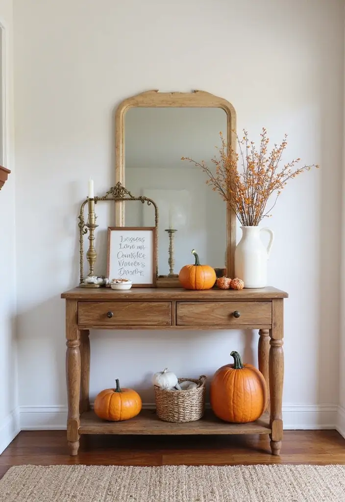 27 Industrial Console Table Decor Ideas To Elevate Your Entryway 34 27 Industrial Console Table Decor Ideas To Elevate Your Entryway - 12. Seasonal Decor Switch-Up