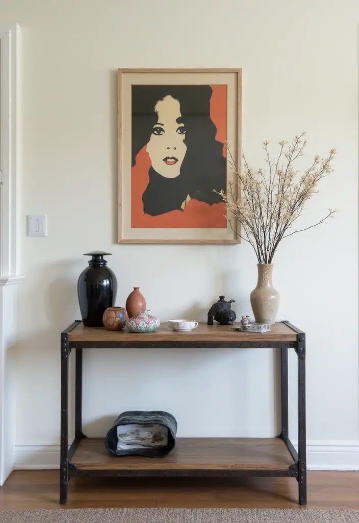 27 Industrial Console Table Decor Ideas To Elevate Your Entryway 44 27 Industrial Console Table Decor Ideas To Elevate Your Entryway - 14. Unique Sculptures