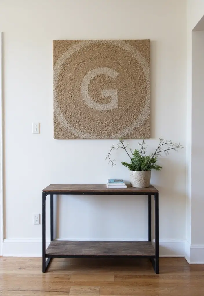 27 Industrial Console Table Decor Ideas To Elevate Your Entryway 50 27 Industrial Console Table Decor Ideas To Elevate Your Entryway - 18. Textured Wall Art