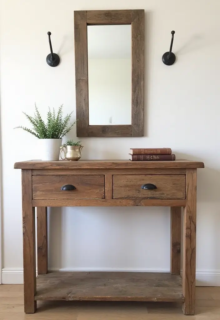 27 Industrial Console Table Decor Ideas To Elevate Your Entryway 2 27 Industrial Console Table Decor Ideas To Elevate Your Entryway - 2. Reclaimed Wood Beauty