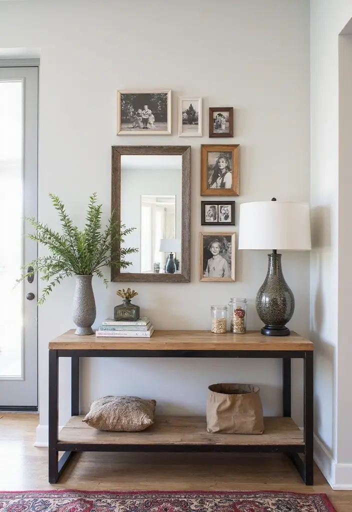 27 Industrial Console Table Decor Ideas To Elevate Your Entryway 52 27 Industrial Console Table Decor Ideas To Elevate Your Entryway - 20. Personal Touches
