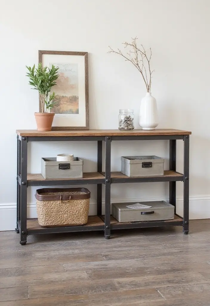 27 Industrial Console Table Decor Ideas To Elevate Your Entryway 3 27 Industrial Console Table Decor Ideas To Elevate Your Entryway - 3. Stylish Storage Solutions