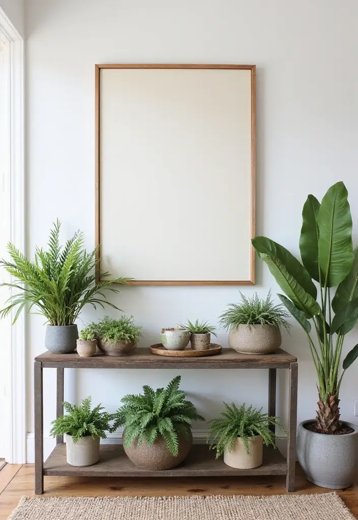 27 Industrial Console Table Decor Ideas To Elevate Your Entryway 5 27 Industrial Console Table Decor Ideas To Elevate Your Entryway - 5. Greenery Galore