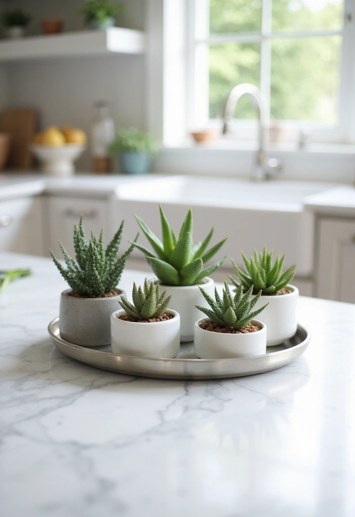 27 White Marble Kitchen Countertop Decor Inspirations 1 27 White Marble Kitchen Countertop Decor Inspirations - 1. Minimalist Charm with Succulents