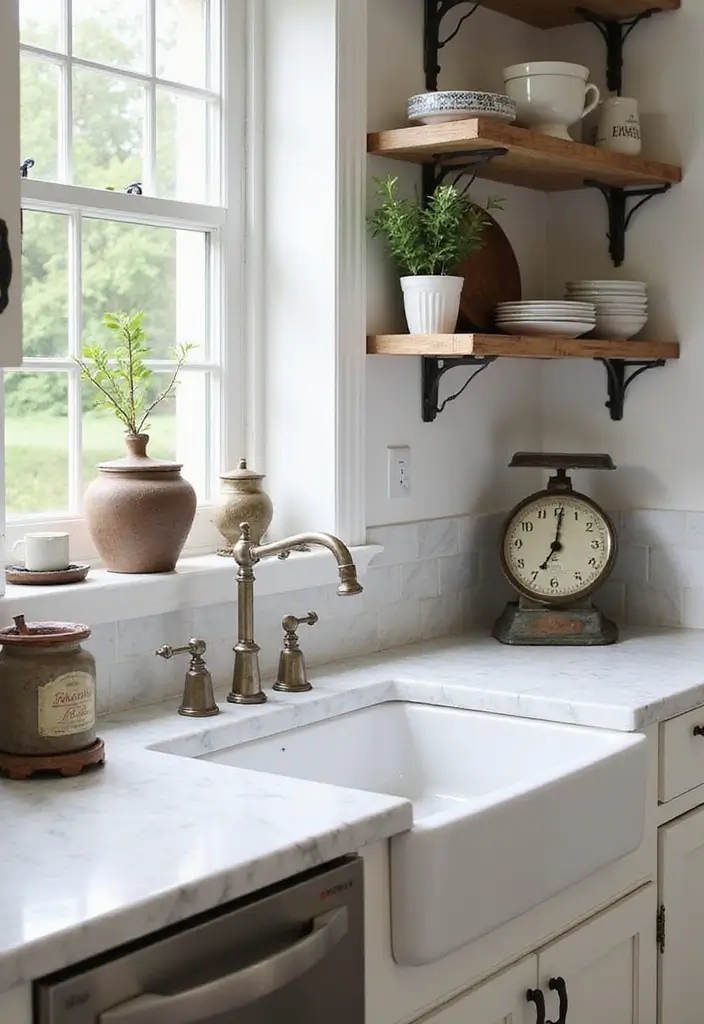 27 White Marble Kitchen Countertop Decor Inspirations 18 27 White Marble Kitchen Countertop Decor Inspirations - 10. Vintage Finds for Unique Appeal