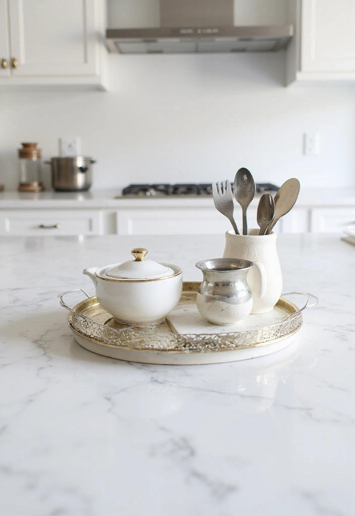 27 White Marble Kitchen Countertop Decor Inspirations 19 27 White Marble Kitchen Countertop Decor Inspirations - 11. Sleek Metallic Accents