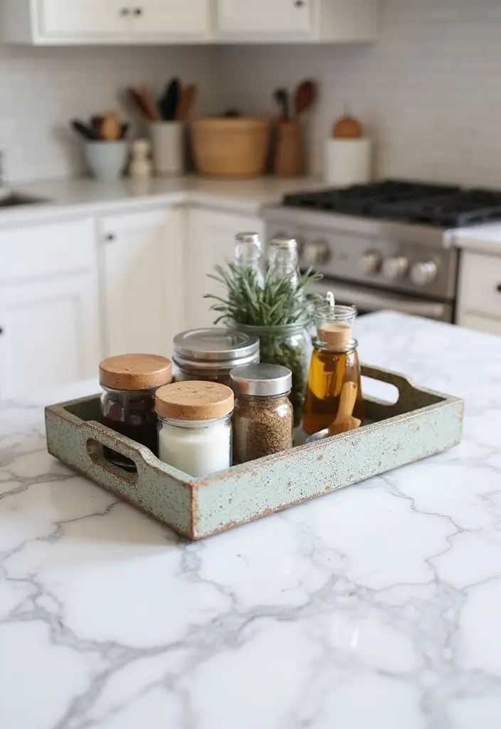 27 White Marble Kitchen Countertop Decor Inspirations 28 27 White Marble Kitchen Countertop Decor Inspirations - 14. Functional Decorative Trays