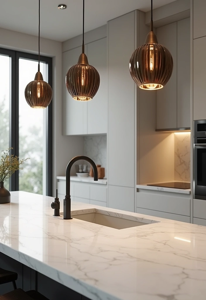 27 White Marble Kitchen Countertop Decor Inspirations 41 27 White Marble Kitchen Countertop Decor Inspirations - 19. Elegant Light Fixtures